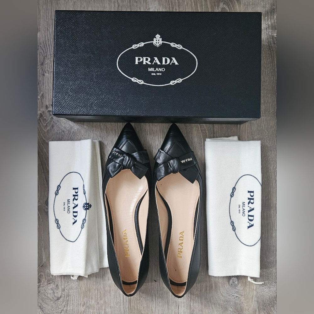 Prada Women's Black Leather Bow Heels